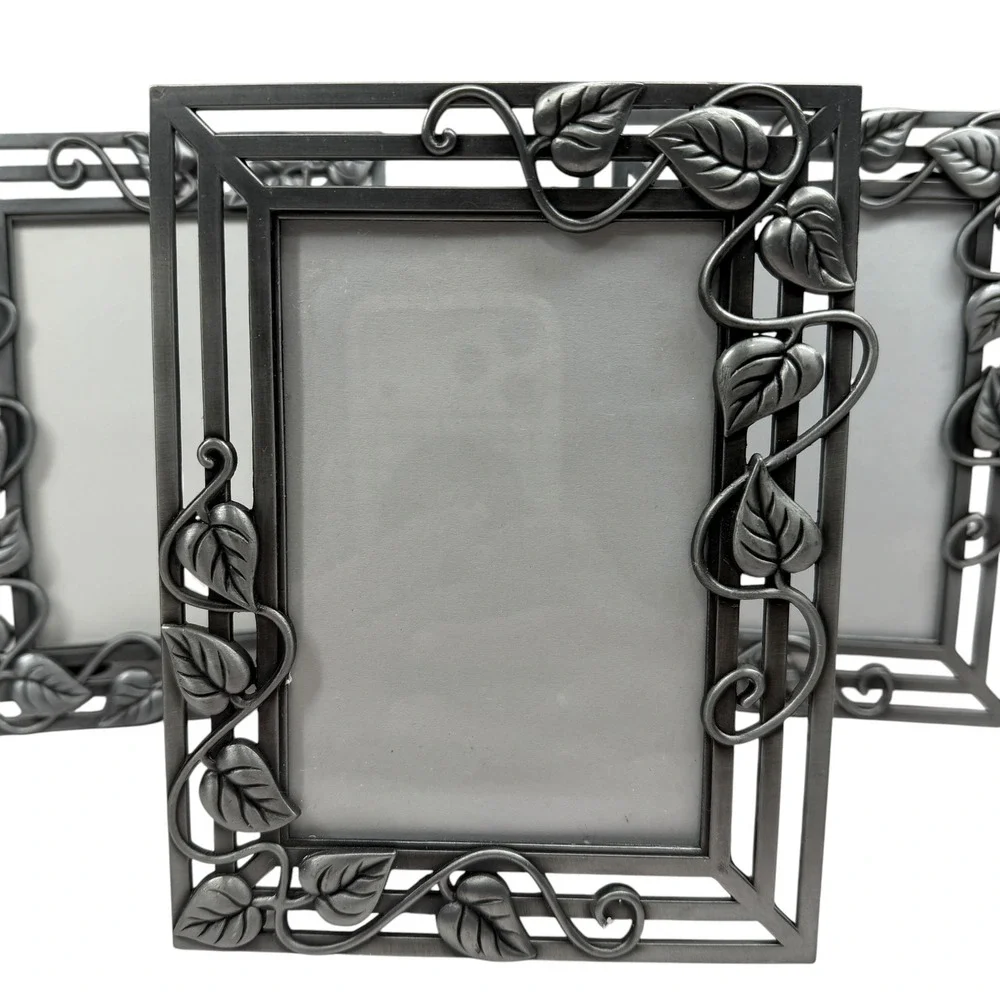 Connoisseur Pewter Metal Leaf Vine Picture Frames Set of 3 Botanical 4x6 Table